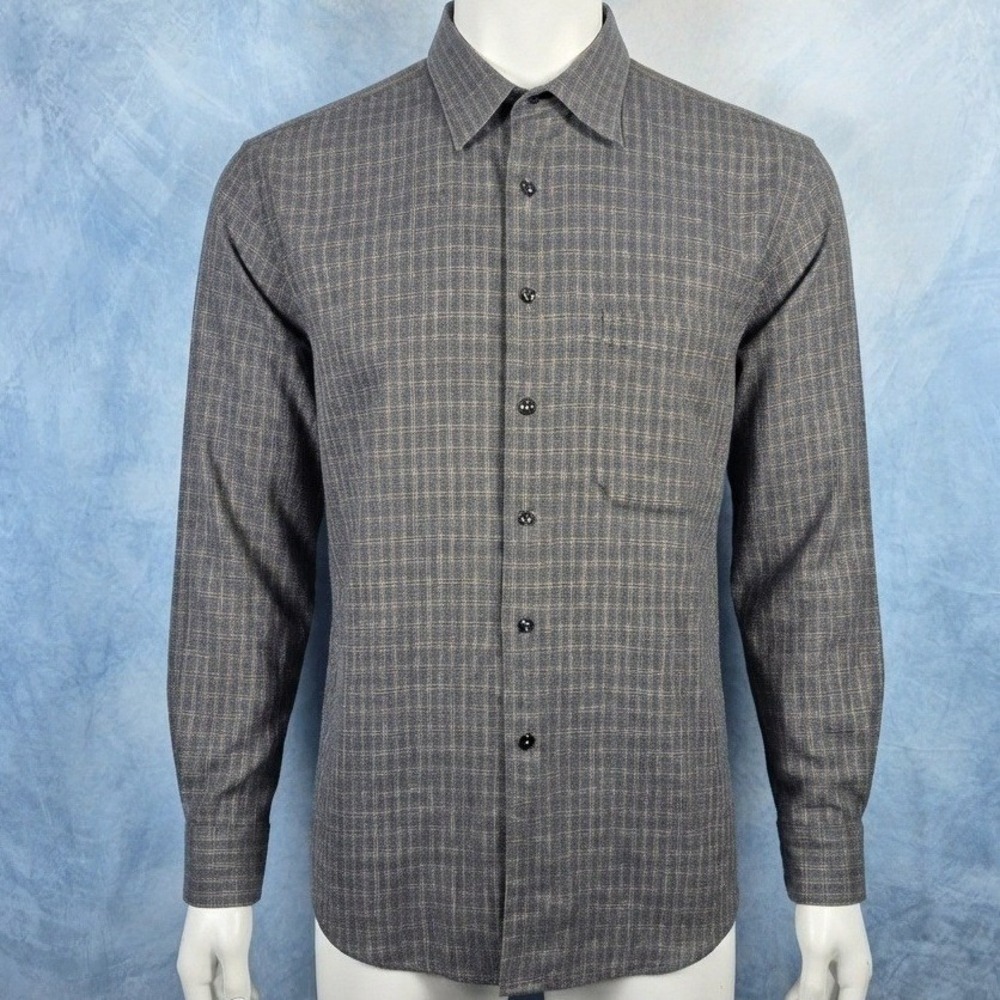 Burberry London Mens L Grey Plaid Long Sleeve Button Down Shirt Made in USA